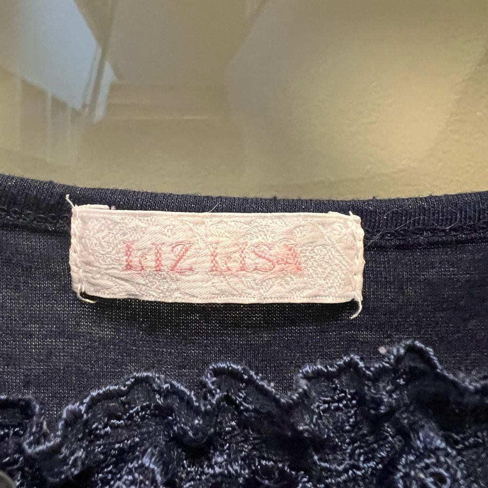 LIZ LISA Vintage Japanese Navy Blue Lace Trim Chemise - Picture 2 of 4